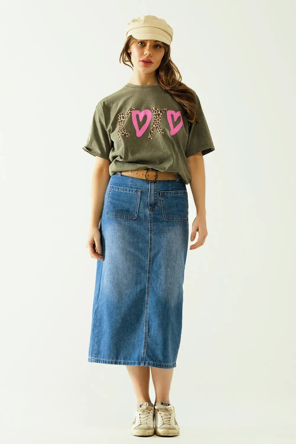 Midi denim skirt with front pockets - Skirts