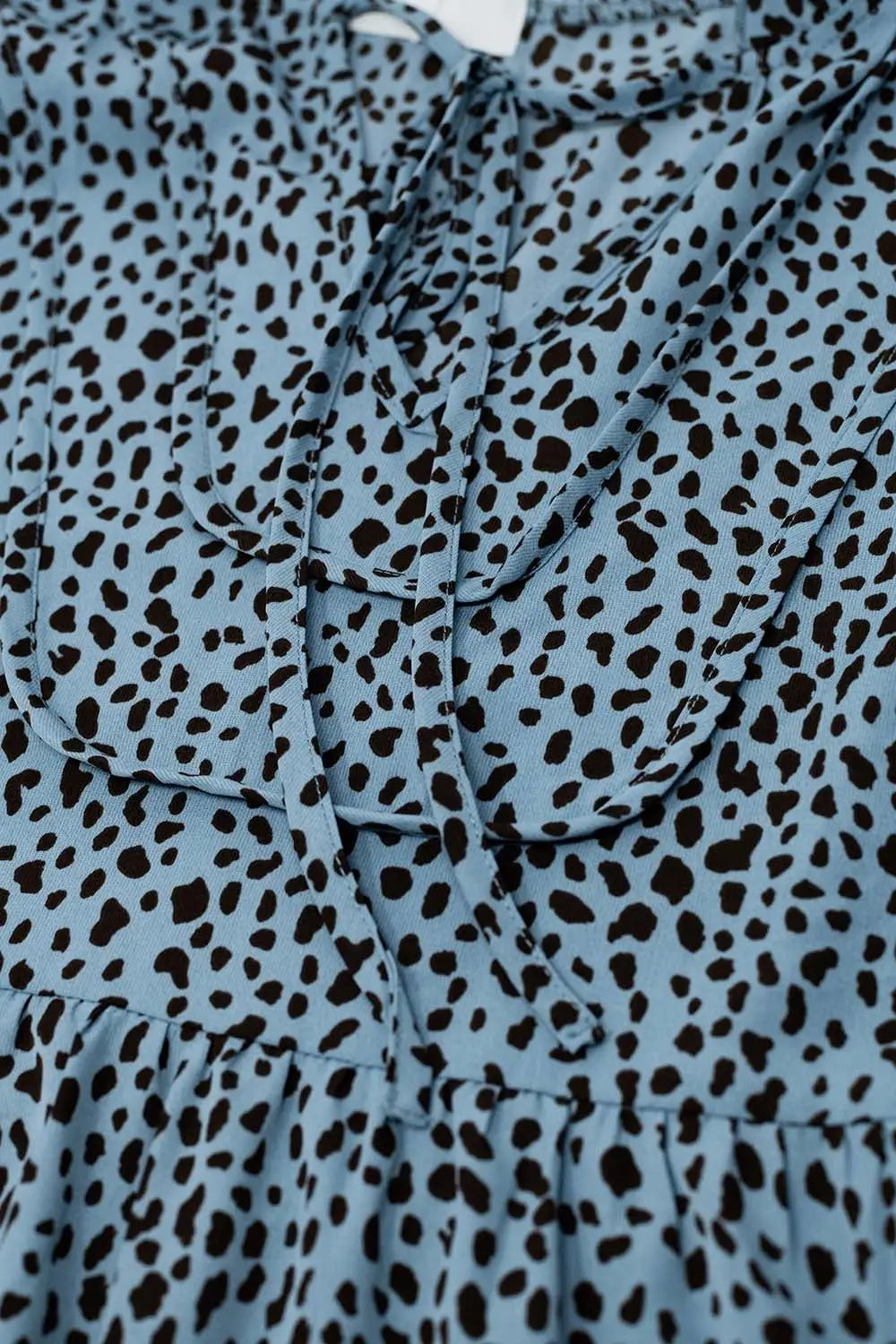 Midi Dress in Blue With Black Animal Print and Long Sleeves - Dresses