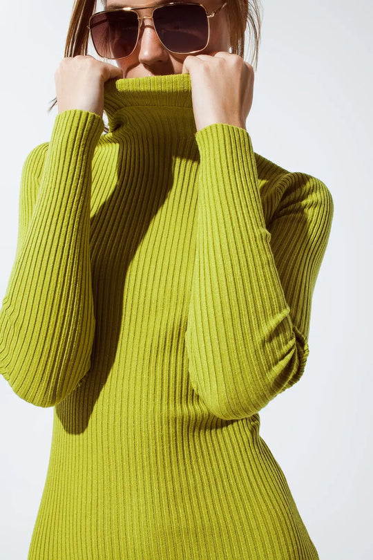 MIDI dress in green with turtle neck - One Size / Green - Dresses