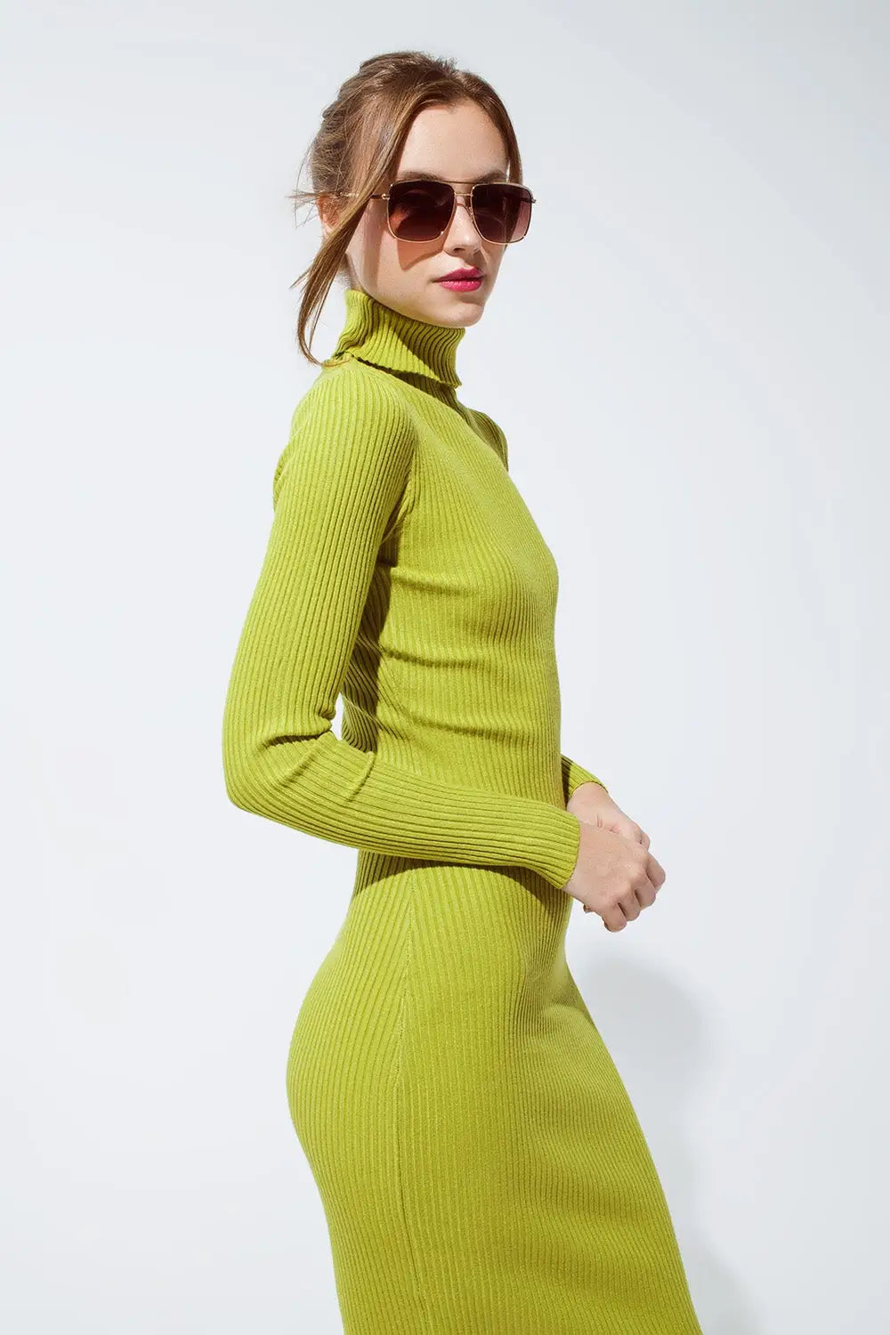MIDI dress in green with turtle neck - One Size / Green - Dresses