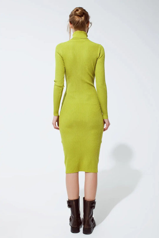MIDI dress in green with turtle neck - One Size / Green - Dresses