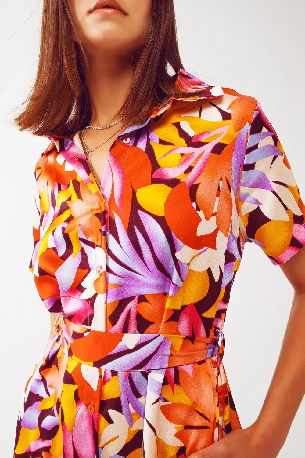 Midi Floral Print Dress in Multicolour - Dresses
