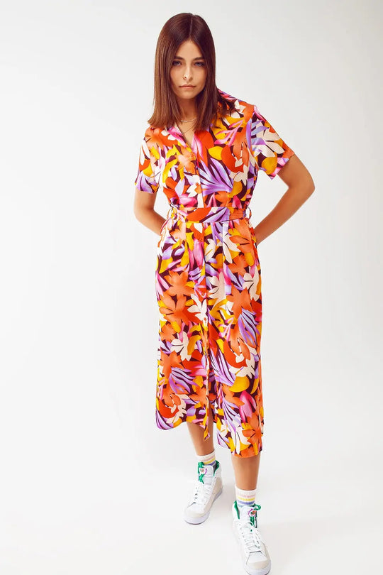 Midi Floral Print Dress in Multicolour - Dresses