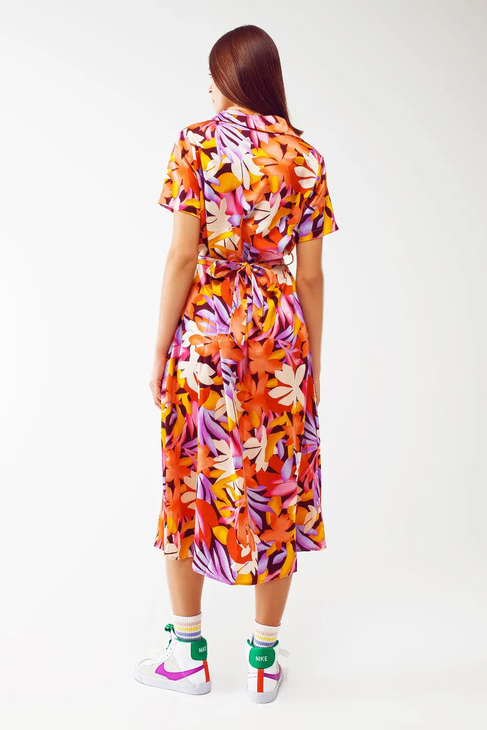 Midi Floral Print Dress in Multicolour - Dresses
