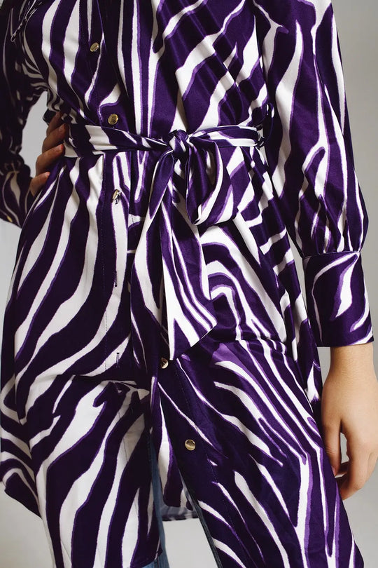 Midi short dress with zebra print in white and purple - Dresses
