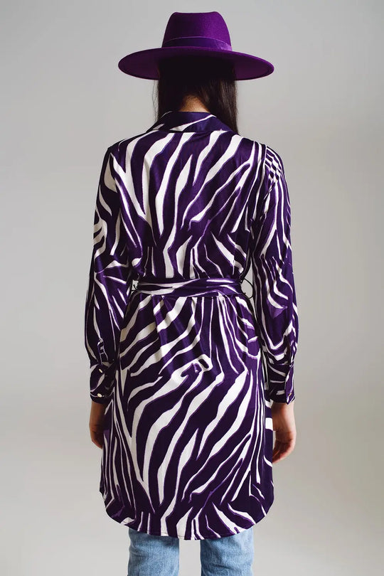Midi short dress with zebra print in white and purple - Dresses