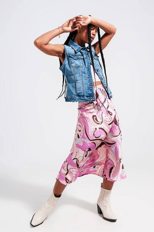 Midi skirt in abstract print in pink - Skirts