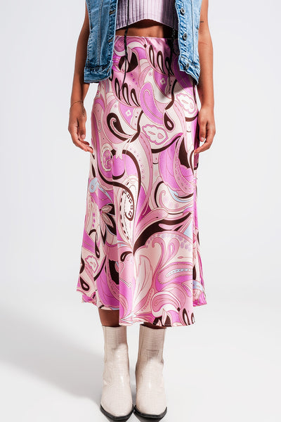 Q2 Midi skirt in abstract print in pink