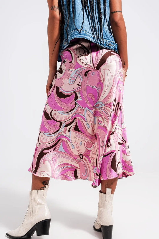 Midi skirt in abstract print in pink - Skirts