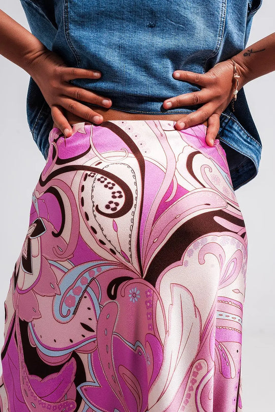 Midi skirt in abstract print in pink - Skirts
