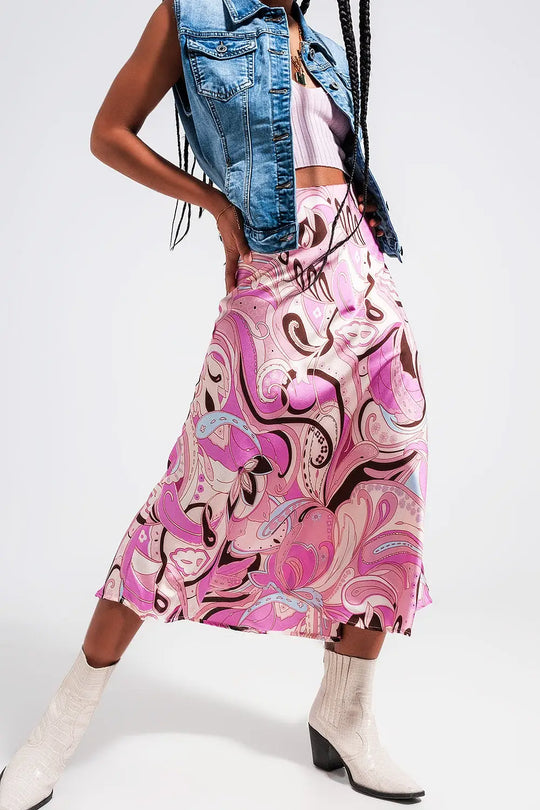 Midi skirt in abstract print in pink - Skirts