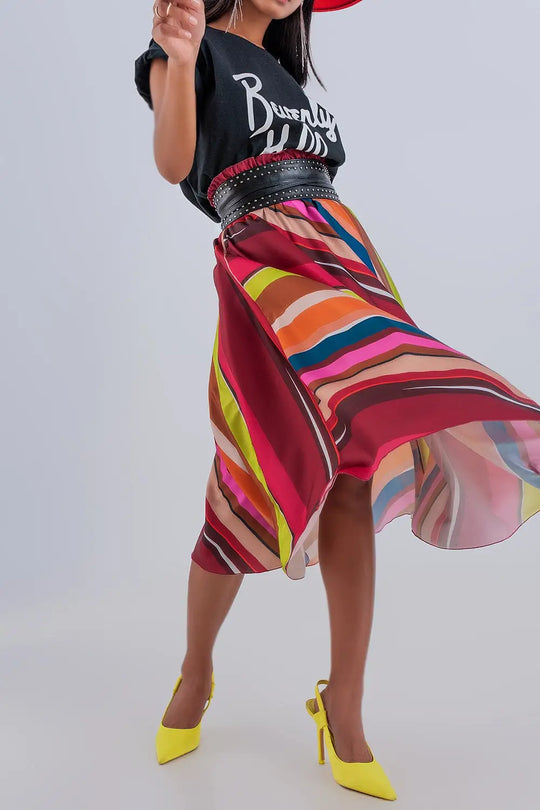 Midi skirt with elasticated waist in fuchsia - Skirts