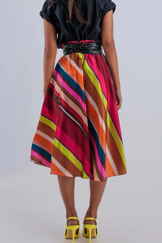 Midi skirt with elasticated waist in fuchsia - Skirts