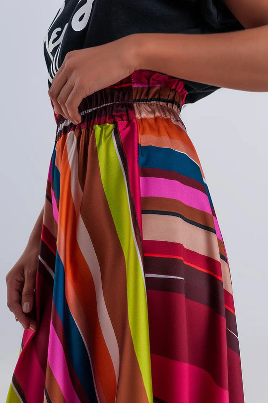 Midi skirt with elasticated waist in fuchsia - Skirts