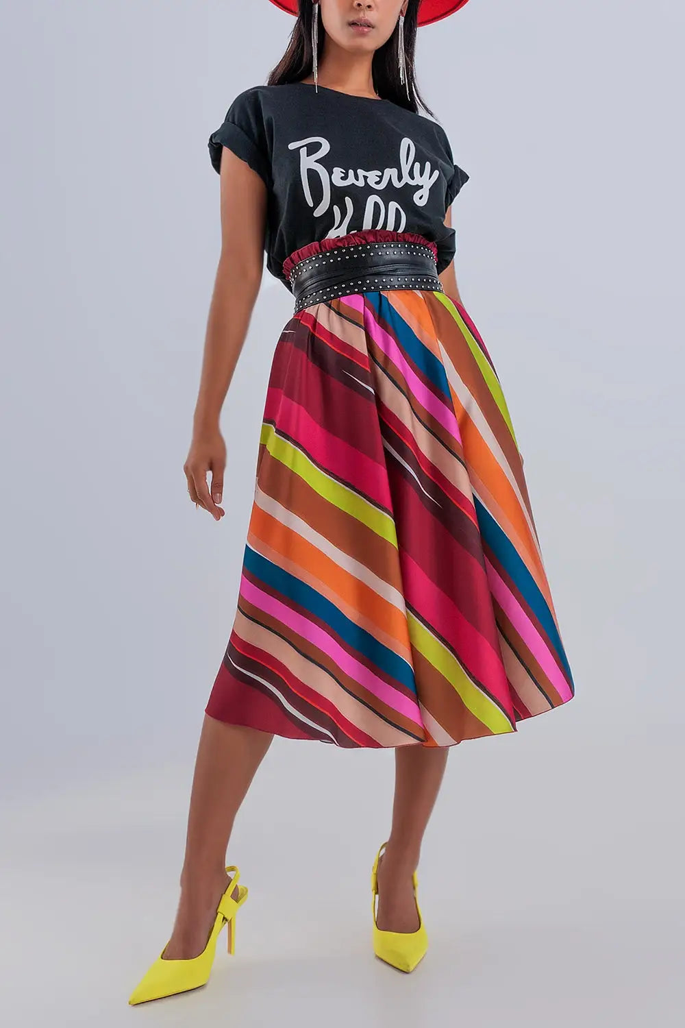 Midi skirt with elasticated waist in fuchsia - Skirts