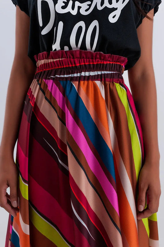 Midi skirt with elasticated waist in fuchsia - Skirts