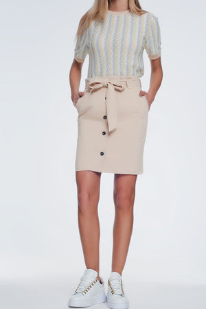 Q2 Mini beige skirt with front buttons