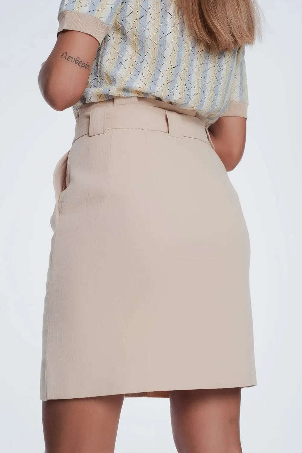 Mini beige skirt with front buttons - Skirts