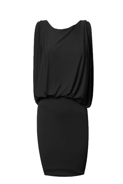 mini black dress draped v-back - Dresses
