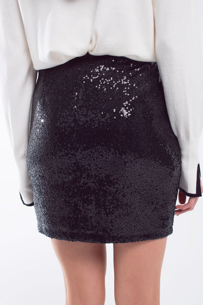 Mini Skirt in Black Small Sequins