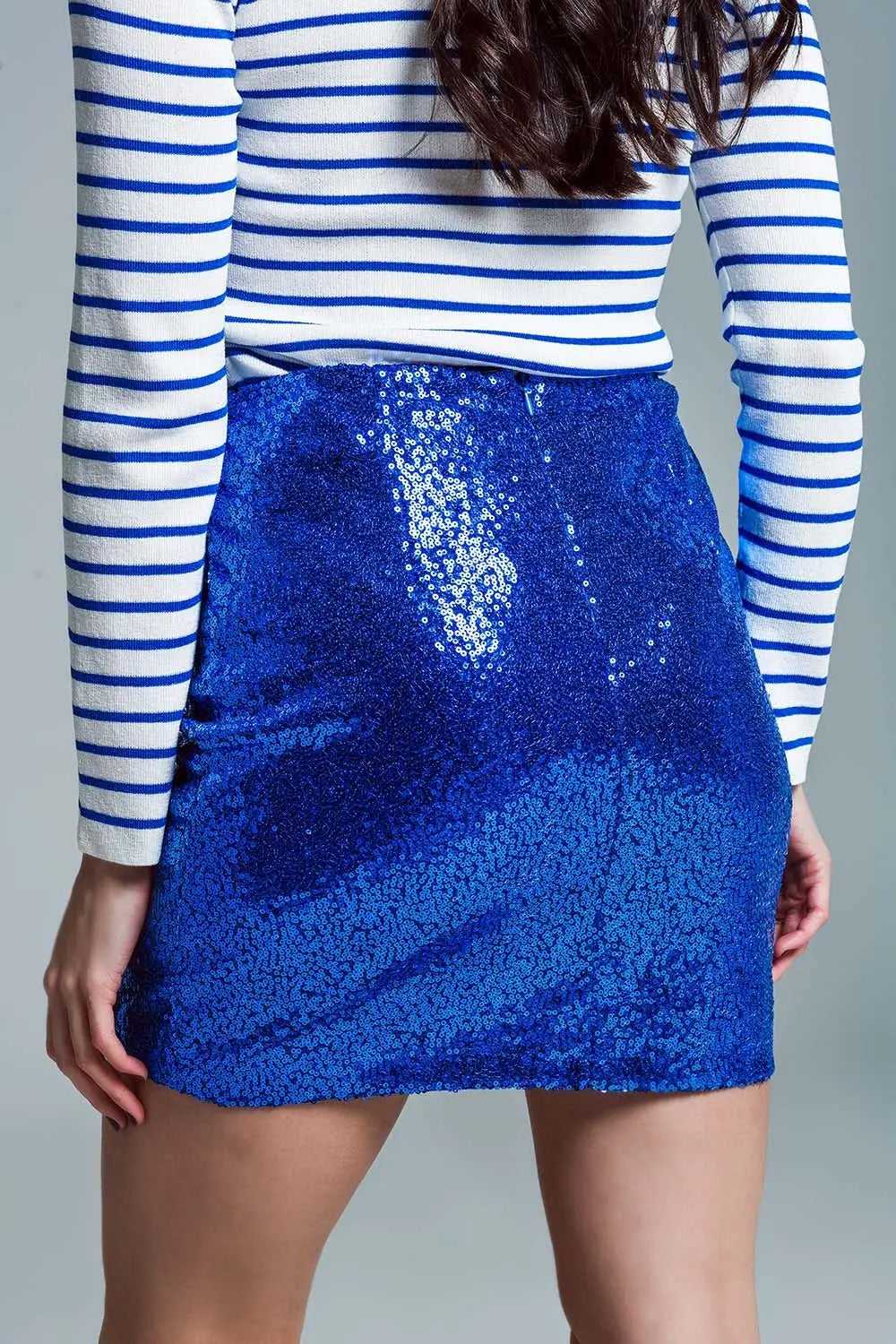 Mini Bodycon Skirt in Blue Small Sequins - Skirts