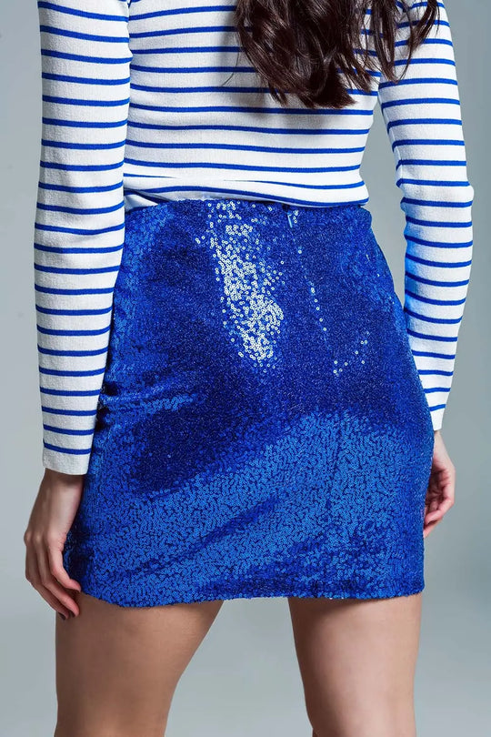 Mini Bodycon Skirt in Blue Small Sequins - Skirts