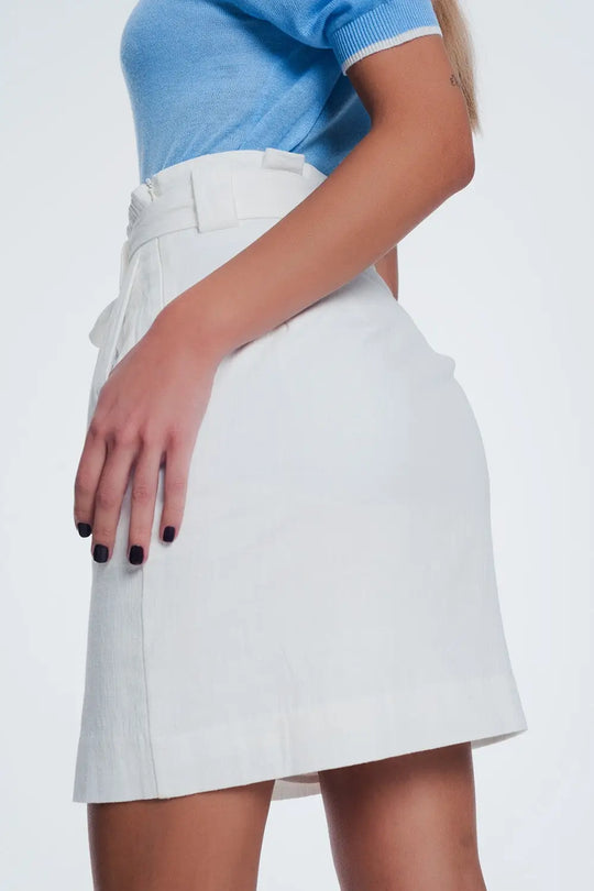 Mini cream skirt with front buttons - Skirts