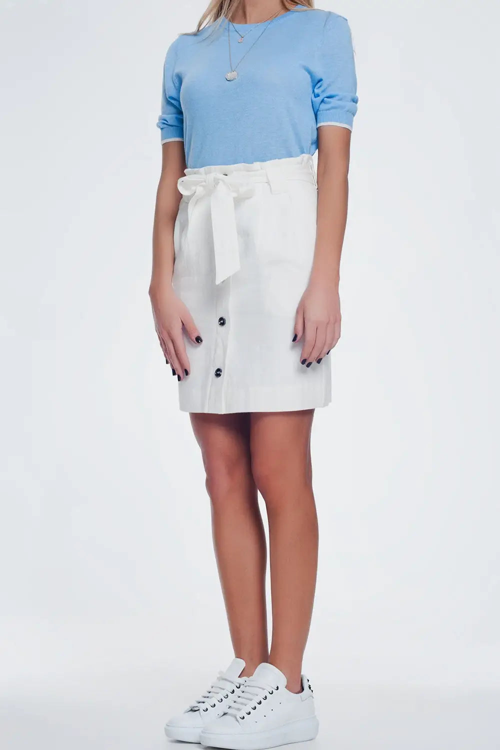 Mini cream skirt with front buttons - Skirts