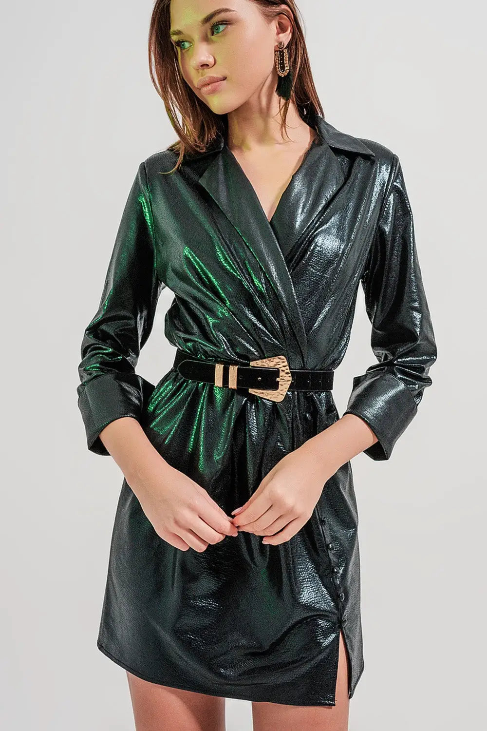 Mini dress with button detail in black - Dresses