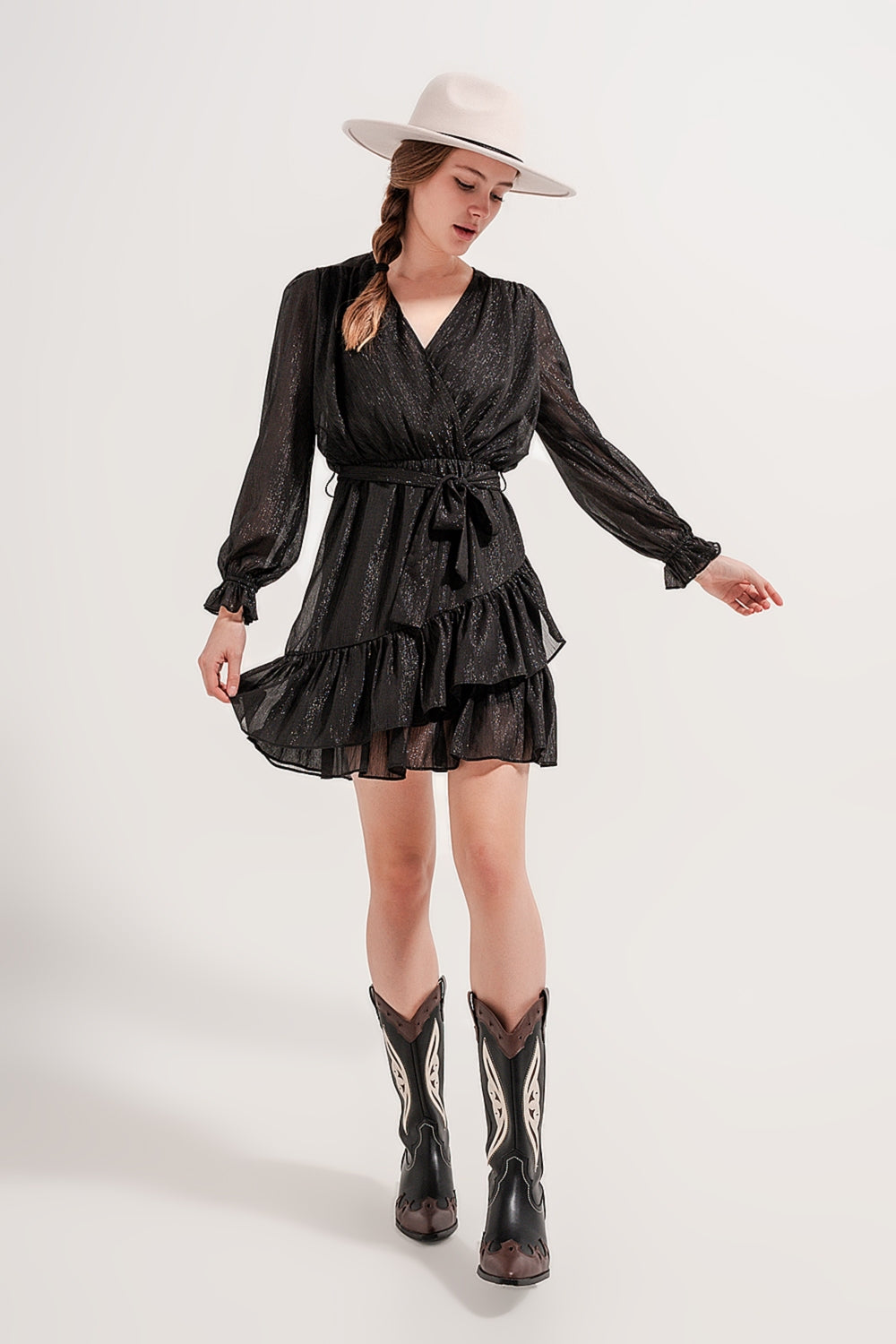 Mini dress with flippy hem in black