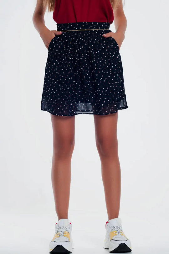 Mini-jupe à plis creux imprimé pois et griffonnage - Jupes