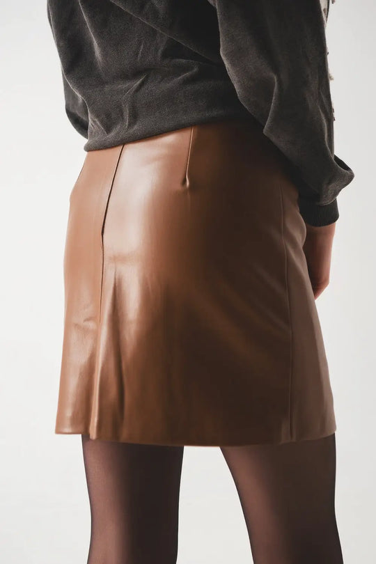 Mini jupe effet cuir camel - Jupes