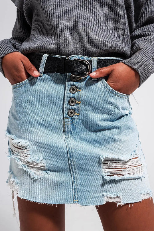 Mini jupe en jean boutonnée bleu clair - Jupes