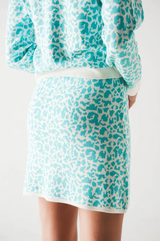 Mini jupe en maille légère à imprimé animal turquoise - Jupes