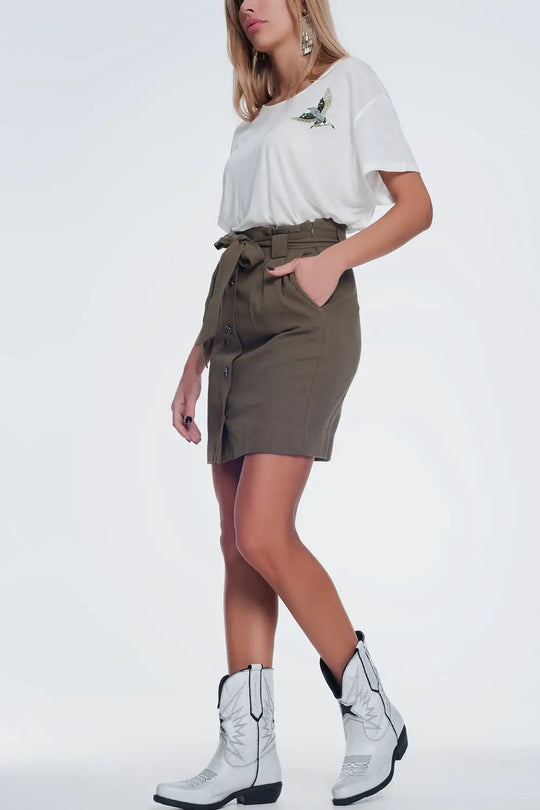 Mini khaki skirt with front buttons - Skirts