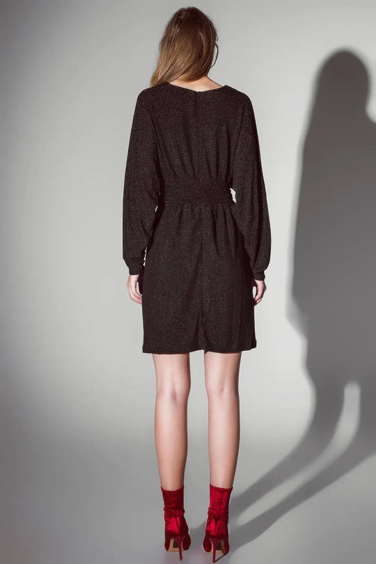 Shimmery Nights Black V-Neck Dress - Dresses