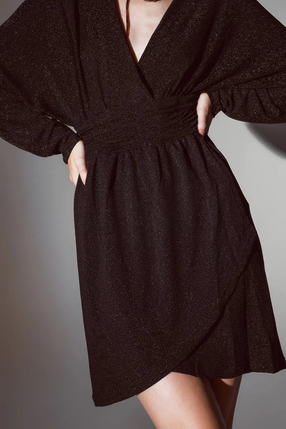 Shimmery Nights Black V-Neck Dress - Dresses