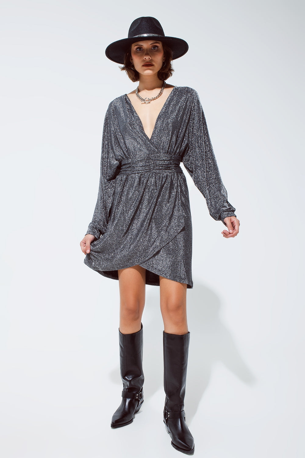 Shimmery Nights Metallic Gray Dress