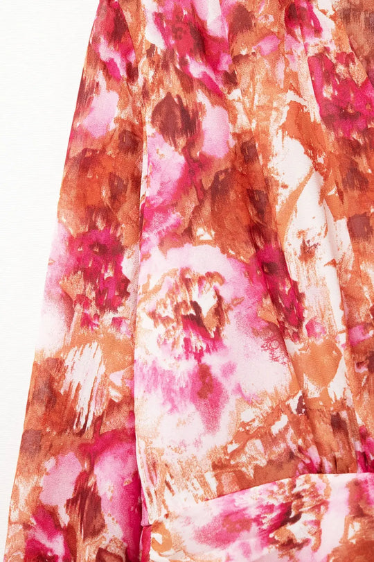 Mini robe à col en V à imprimé abstrait avec rouche à la taille - Vestidos