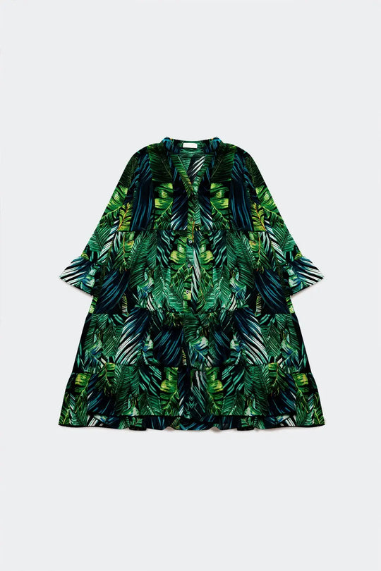Q2 Mini robe à imprimé de feuilles vertes