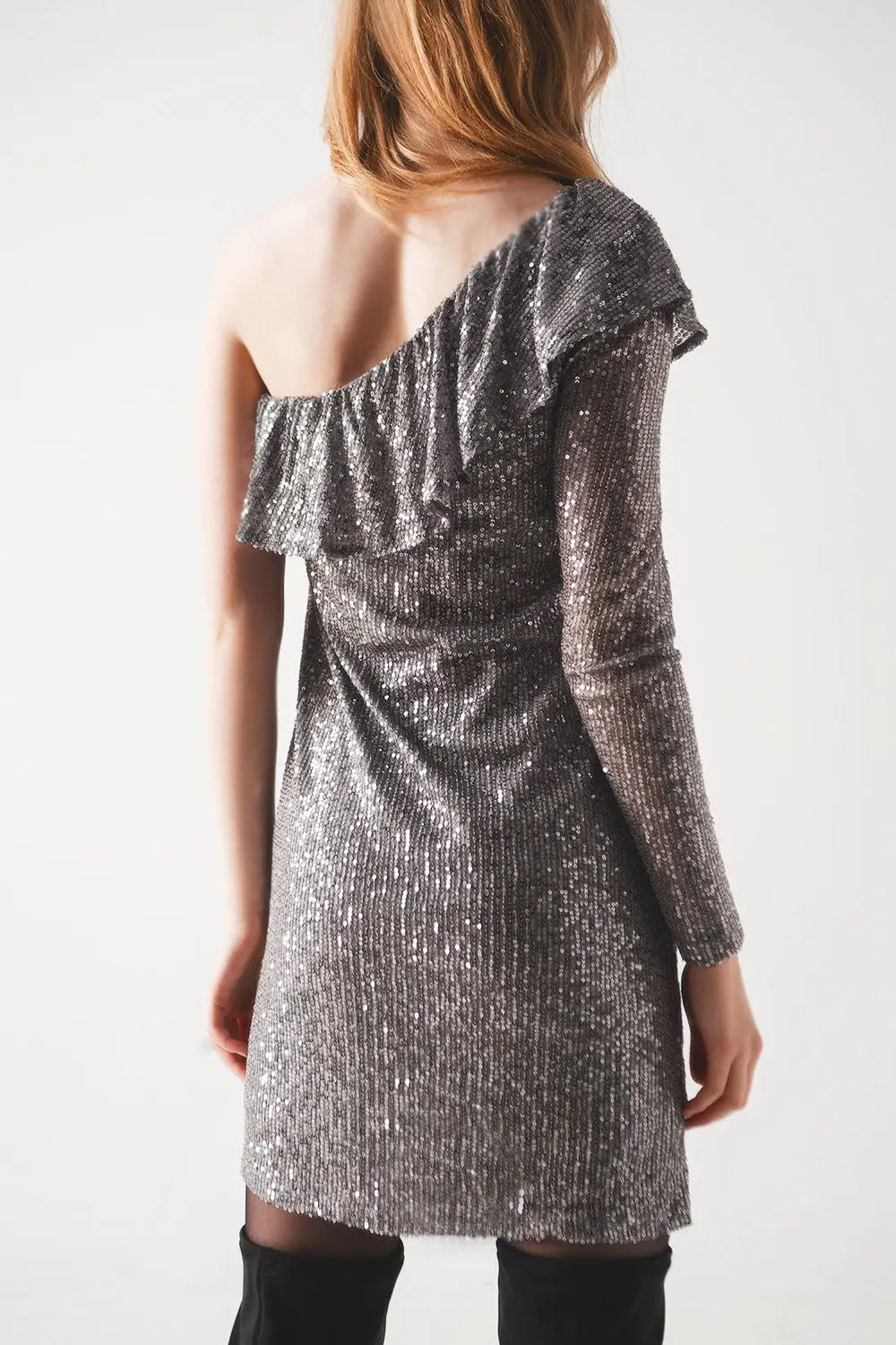 Mini robe à sequins à manches longues en argent - Vestidos