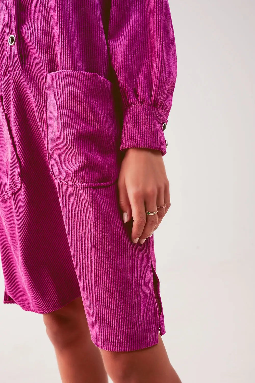 Mini robe chemise en velours côtelé fuchsia - Vestidos