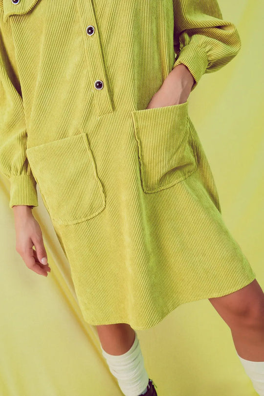 Mini robe chemise en velours côtelé lime - Vestidos