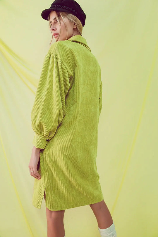 Mini robe chemise en velours côtelé lime - Vestidos