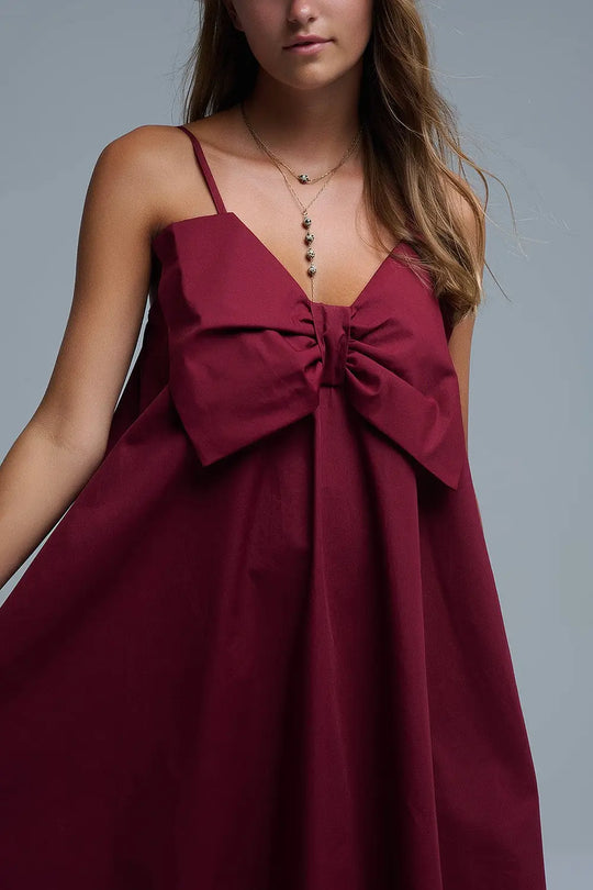 Mini robe en popeline bourguignonne avec un gros nœud - Vestidos