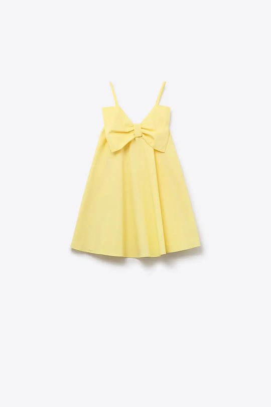 Mini robe en popeline jaune avec un gros nœud - Vestidos