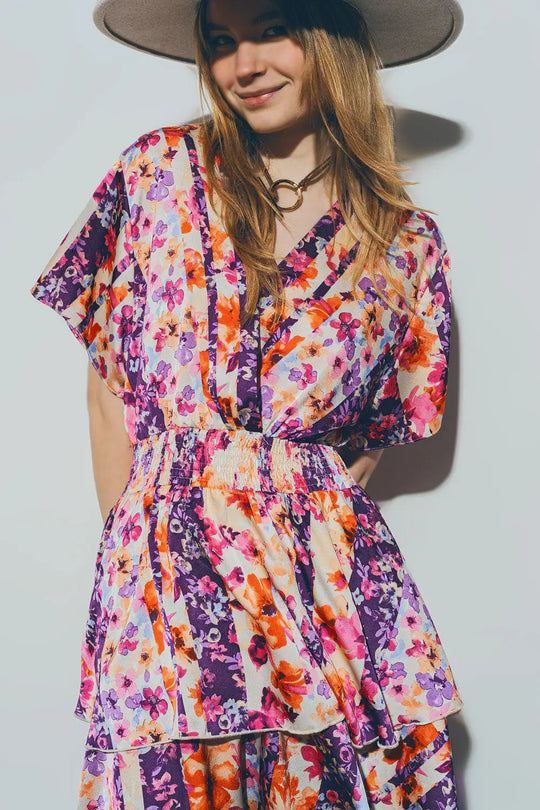 Mini robe florale en multicolore - Vestidos