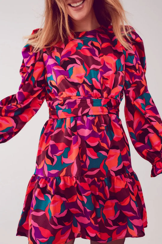 Mini robe fuchsia à manches bouffantes - Vestidos