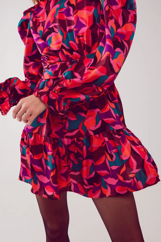 Mini robe fuchsia à manches bouffantes - Vestidos