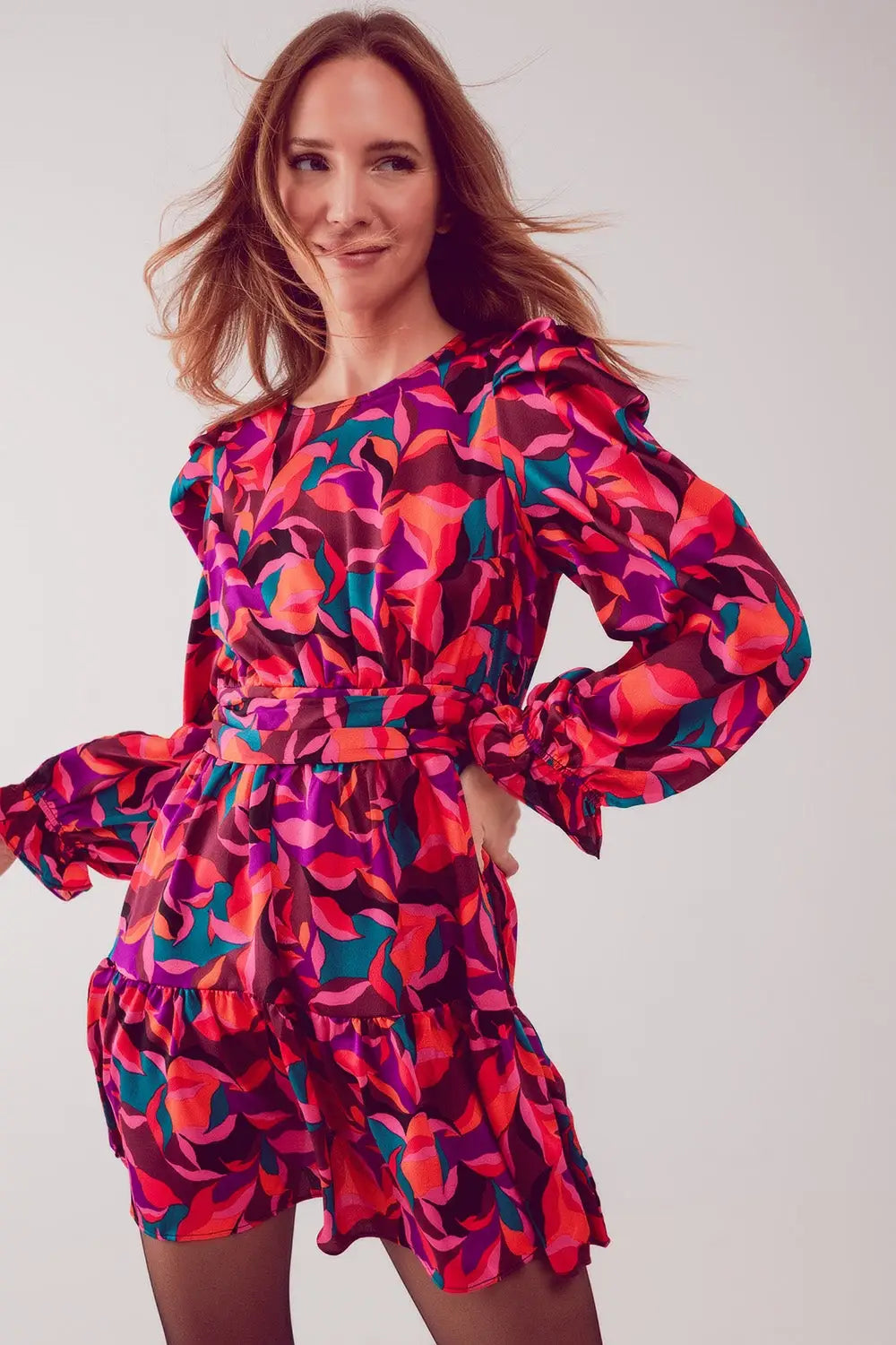 Mini robe fuchsia à manches bouffantes - Vestidos